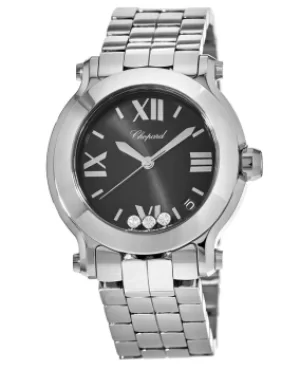 Image of Chopard Happy Sport Round 36mm Black Dial with Three Floating Diamonds Womens Watch 278477-3014 278477-3014