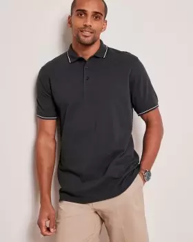 Image of Cotton Traders Mens Signature Short Sleeve Ripple Collar Polo Shirt in Blue