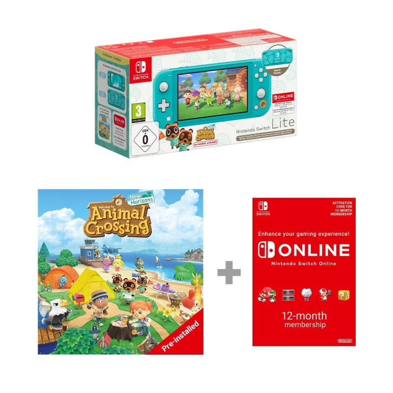 Image of Switch Lite: Timmy & Tommy's Edition with Animal Crossing: New Horizons installed, Mario Kart 8 Deluxe & Nintendo Switch Online 12 Month Membership Bu