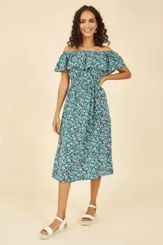 Image of Green Ditsy Floral Bardot Midi Dress