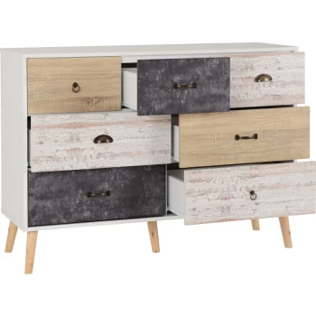 Image of Nordic 7 Drawer Merchant Chest Of Drawers White & Distressed Effect - Seconique