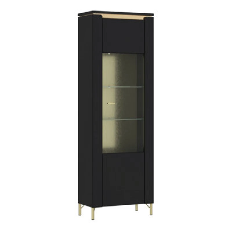 Image of Furniture To Go Genoa Vitrin 1 Door In Black Matt/gold