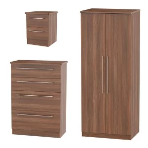 Image of Robert Dyas Edina Wardrobe - Chest of Drawers and Bedside Cabinet Set - Walnut