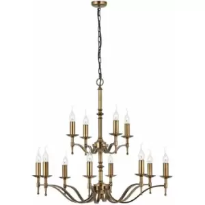 Image of Avery Ceiling Pendant Chandelier Light 12 Lamp Antique Brass Curved Candelabra