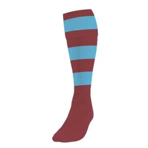 Image of Precision Hooped Football Socks Mens Maroon/Sky