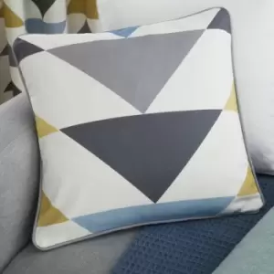 Image of Brodrick Geometric Print 100% Cotton Piped Edge Filled Cushion, Blue/Ochre, 43 x 43cm - Fusion