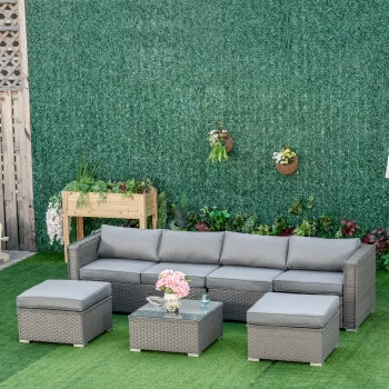 Image of Outsunny 5 PCs PE Rattan Wicker Corner Sofa Set Outdoor Conservatory Furniture Lawn Patio Tea Table Footstool w/ Cushion - Grey