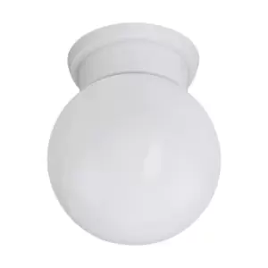 Image of Flush Ceiling Light Round White Glass Shade & Plastic Back Plate Bulb E27 28W