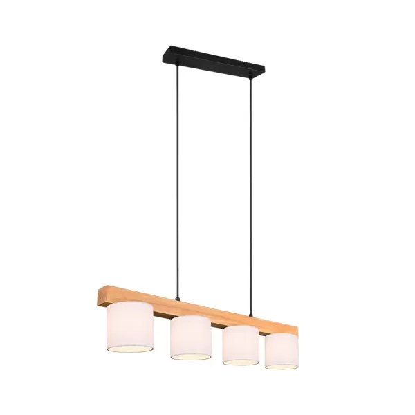 Image of Cameron Modern 4 Light Bar Pendant Ceiling Light natural finish White Shade