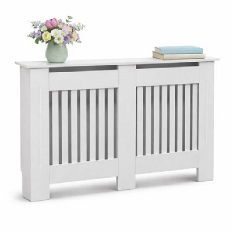 Image of Oypla Large Wooden Slatted Grill Radiator Cover Cabinet White