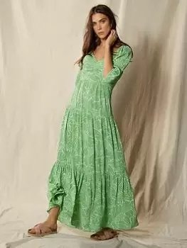 Image of Mint Velvet Lucy Print Boho Maxi Dress, Green, Size 18, Women