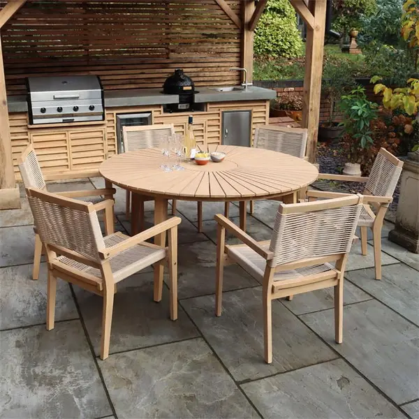 Image of Royalcraft Roma 150cm 6 Seat Set with Rope Stacking Chairs - Beige One Size