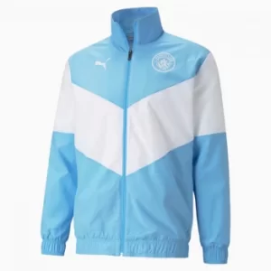 Image of PUMA x First Mile Man City Prematch Mens Football Jacket, Light Blue/White, size Small, Clothing