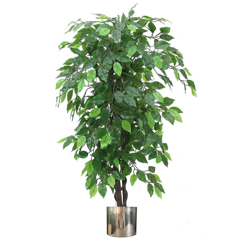 Image of N/A 120cm Artificial Ficus Tree / Plant - Large Bushy Shape Silver Metal Planter