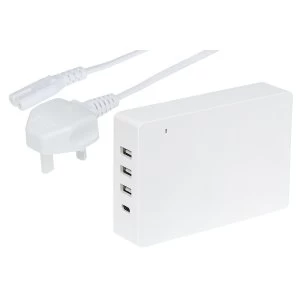 Image of Maplin PD Power Delivery UK 4-Port Mains USB Charger - White UK Plug