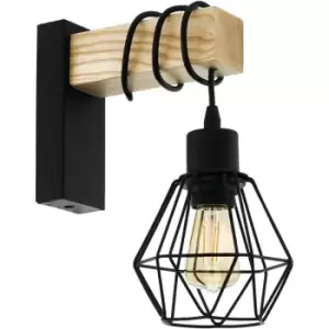 Image of TOWNSHEND 5 Black/Oak Wall Light - black, brown - Eglo