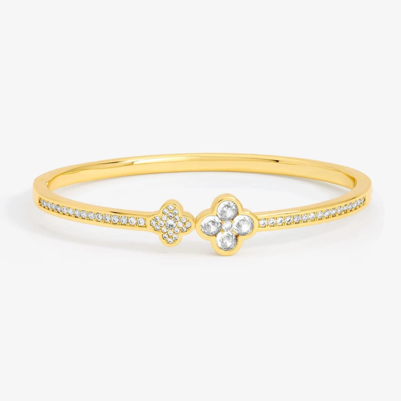 Image of Jon Richard Gold Plated and Pave Clover Bangle Chain Bracelets One Size Gold 41077410000