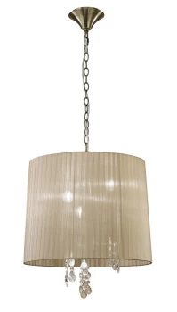 Image of Tiffany Ceiling Pendant 3+3 Light E14+G9, Antique Brass with Soft Bronze Shade & Clear Crystal