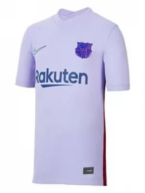 Image of Nike Youth Barcelona 21/22 Away Short Sleeved Stadium Jersey, Purple, Size L