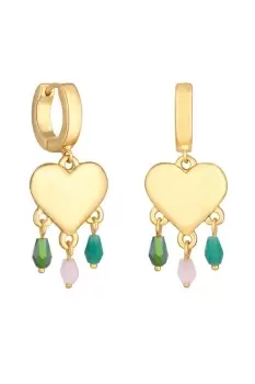 Image of Gold Burnished Heart Bead Charm Hoop Earrings