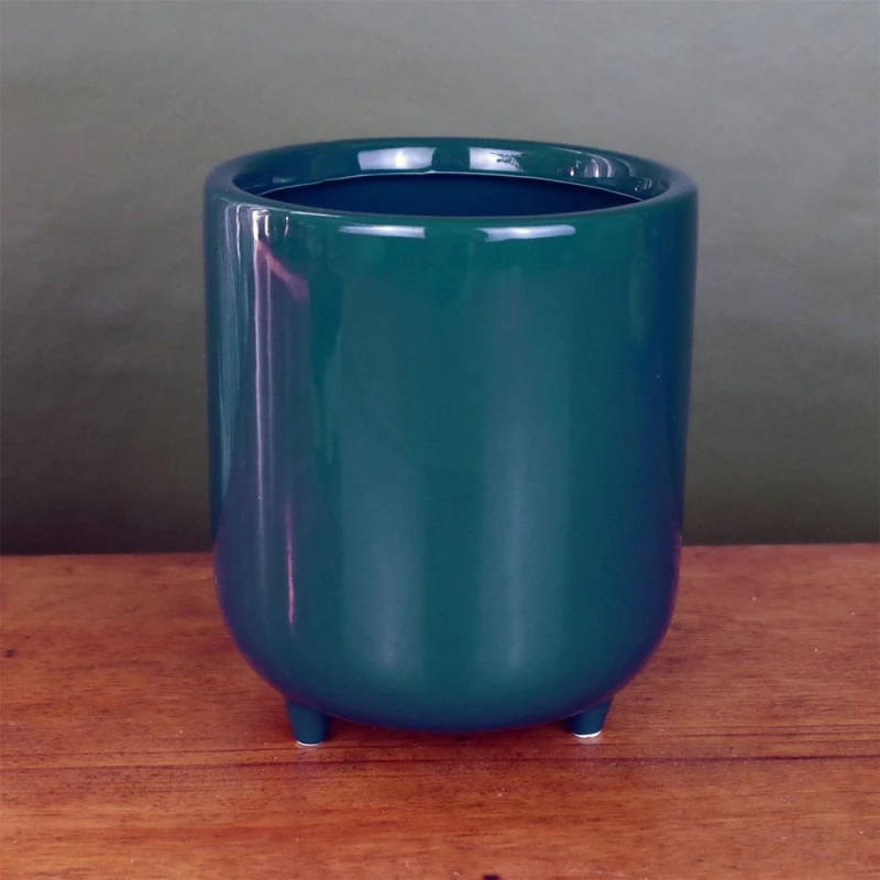 Image of Leaf Teal Ceramic Planter with Feet Plant Pot Botanik Blue