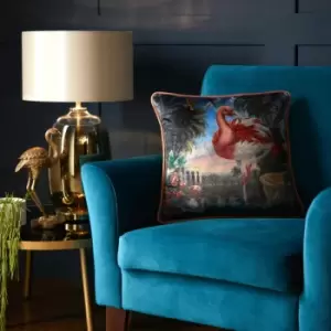 Image of Flamingo Go Velvet Piped Edge Filled Cushion, Pink, 43 x 43cm - Laurence Llewelyn Bowen