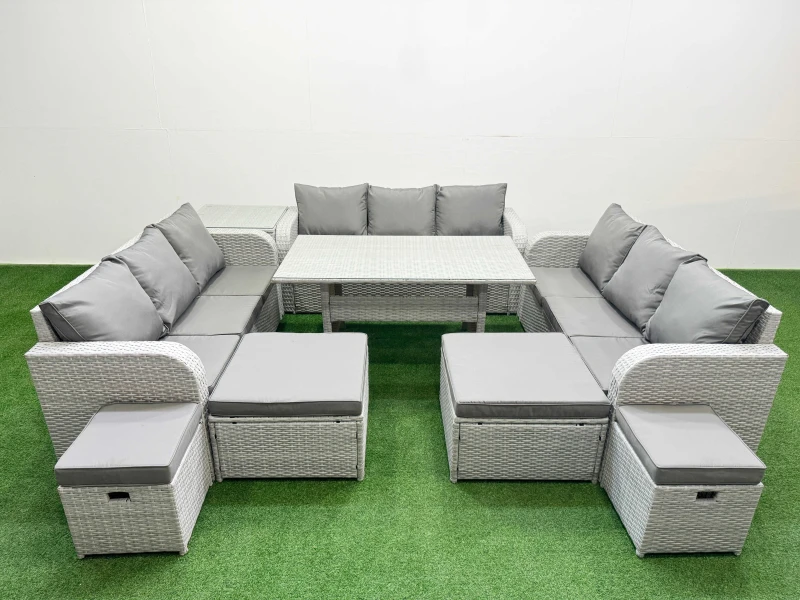 Image of Fimous PE Rattan Lounge Sofa Set 10 Seater Outdoor Garden Furniture Sets in Light Grey Light Grey Unisex