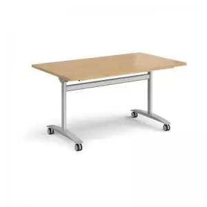 Image of Rectangular deluxe fliptop meeting table with silver frame 1400mm x