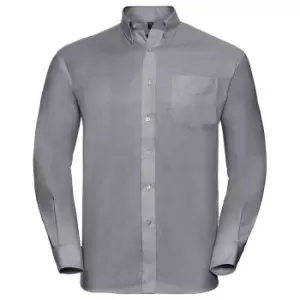 Image of Russell Collection Mens Long Sleeve Easy Care Oxford Shirt (21inch) (Silver Grey)