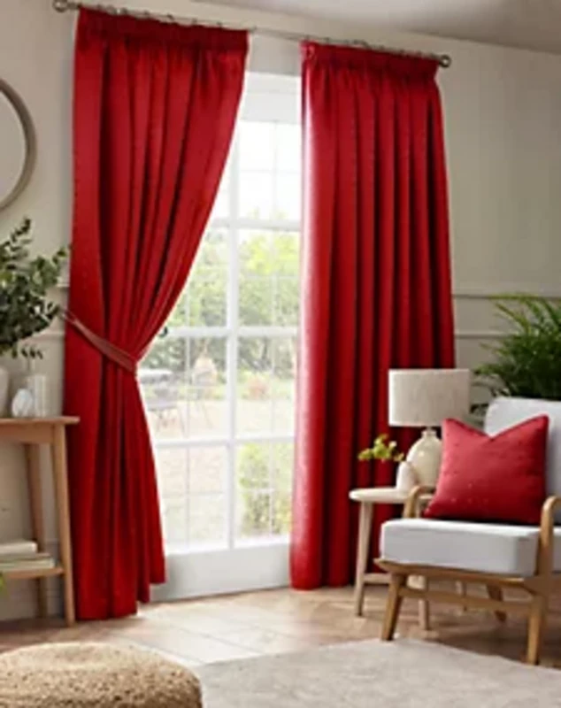 Image of Alan Symonds Madison Taped Top Lined Curtains - Pair Pencil Pleat Curtains 117x137cm Red 83358510001
