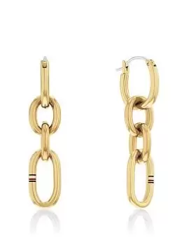 Image of Tommy Hilfiger womens gold plated link chain earrings, Gold, Women
