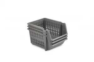 Image of Whitefurze Stacking Basket Set, 18cm, 3pcs, Silver