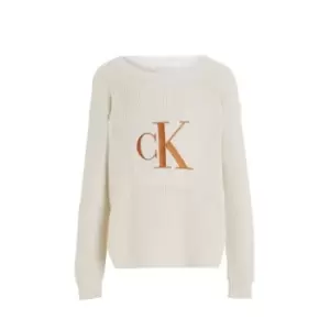Image of Calvin Klein Jeans Bronze Monogram Slit Sweater - Cream
