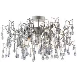 Image of Loops - Aged Silver Semi Flush Decorative Branch Ceiling Light - Tinted Glass Droplets