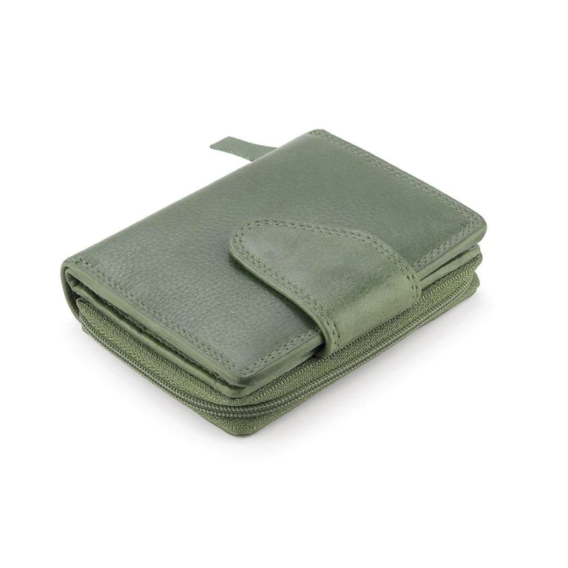 Image of PRIMEHIDE 'Washed Cancun' Leather Trifold Zip Around Purse Green