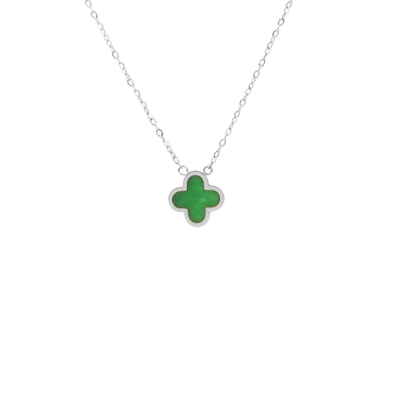 Image of Say It With Green Crystal Clover Necklace - Silver Size: 18" Silver Unisex 18"