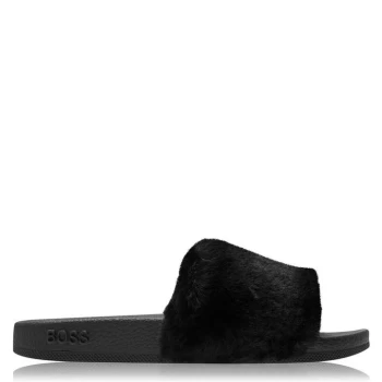 Image of Hugo Boss Faux Fur Slides Black Size 10 Men