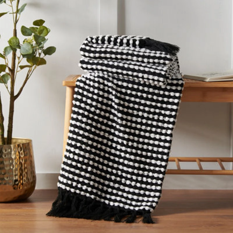 Image of Catherine Lansfield Catherine Lansfield 'Stab Stitch' Blanket Throw in Black Size: 125cm x 150cm Black 125cm x 150cm Unisex 5057681178042