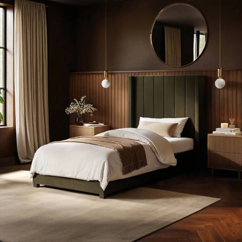 Image of Flair Tiggy Single Ottoman Bed Velvet in Green Green Unisex Single