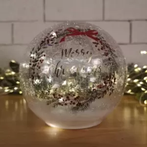 Image of 15cm Battery Operated Warm White LED Crackle Effect Ball Christmas Decoration with Merry Christmas