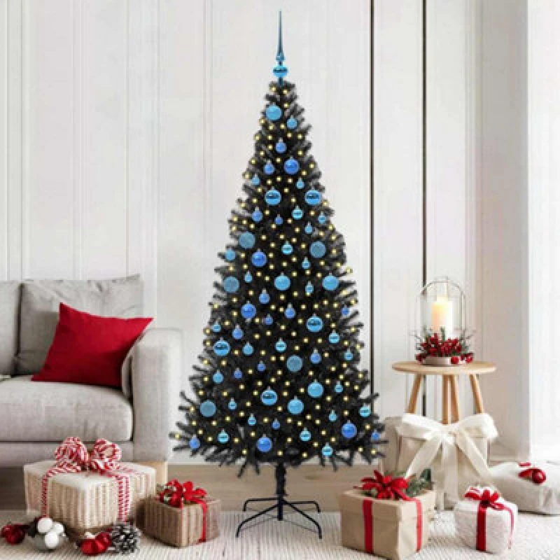 Image of vidaXL Christmas Tree with 300 LEDs with Stand, Blue Balls Black 180cm PVC, Black 3396485