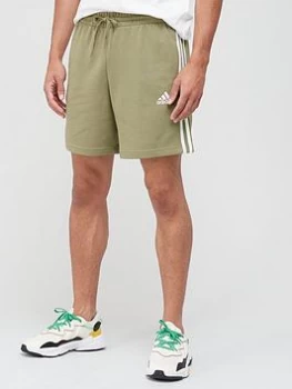 Image of adidas 3 Stripe Sweat Short - Khaki/White, Khaki/White Size M Men
