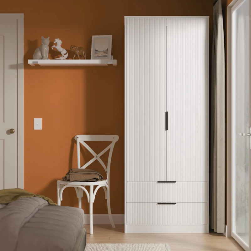 Image of Ready Assembled 2 U Menai 2 Door 2 Drawer Wardrobe (Ready Assembled) in White White Unisex
