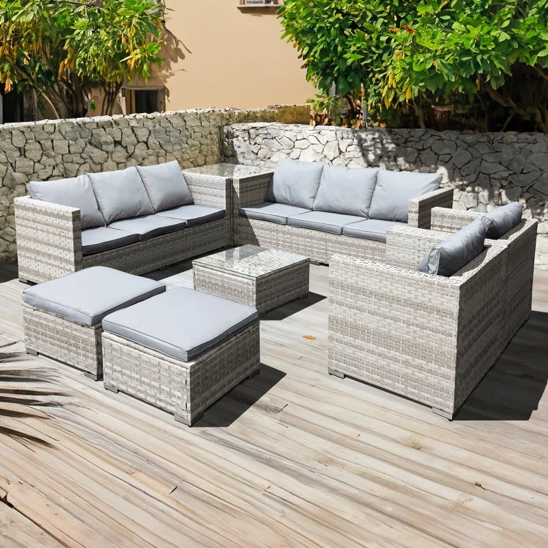 Image of OSeasons Malta Rattan 10 Seat U Shape Set In Dove Grey With 2 Footstools