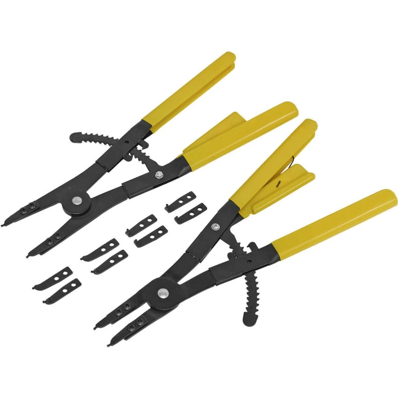 Image of Loops 400mm Circlip Pliers Set - Internal & External - Interchangeable Tips PVC Grip Multi