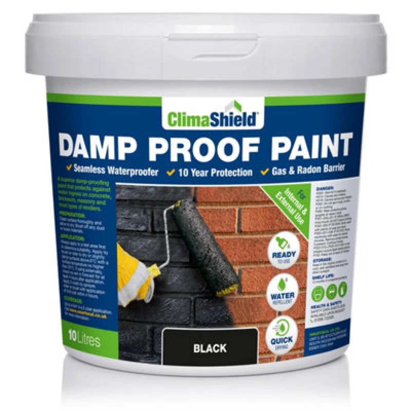 Image of Climashield Damp Proof Paint - Waterproof Paint, (Black), Liquid Dpm, Breathable Protection, Internal And External, 10L