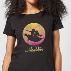 Image of Disney Aladdin Flying Sunset Womens T-Shirt - Black - S
