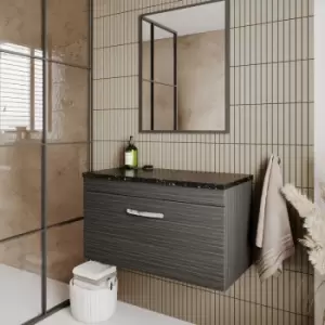 Image of Nuie - Athena Wall Hung 1-Drawer Vanity Unit with Sparkling Black Worktop 800mm Wide - Charcoal Black Woodgrain