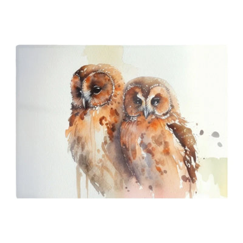 Image of Warren Reed Designer Loving Tawny Owls Watercolour Glass Chopping Board