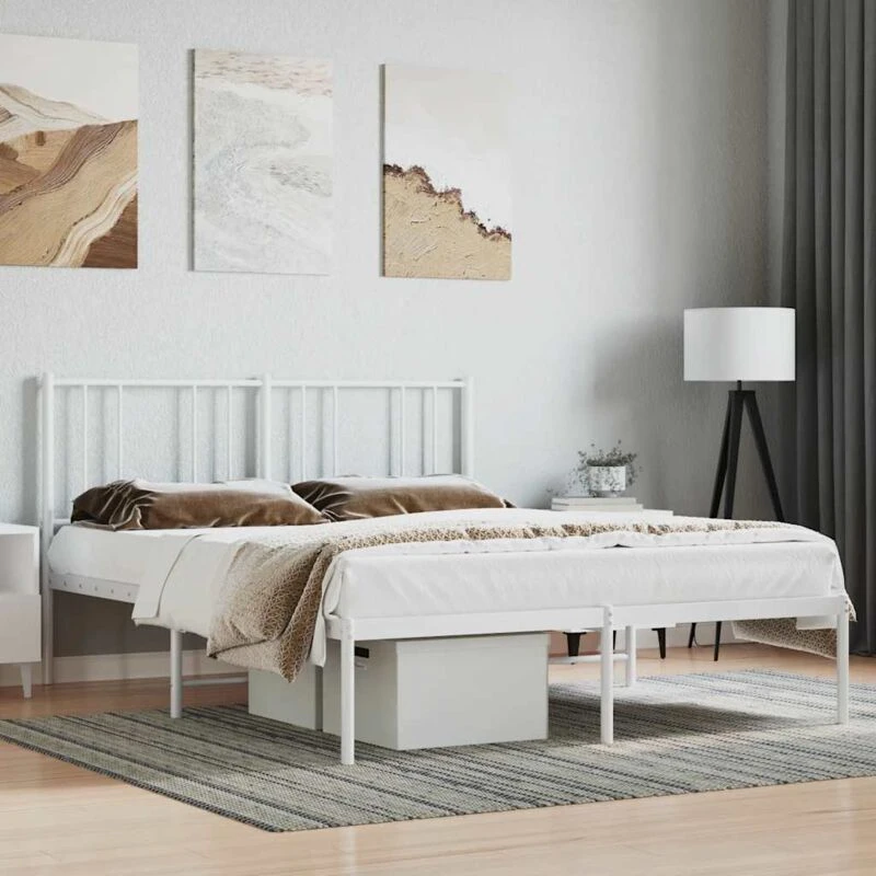 Image of JINLEFU Metal Bed Frame without Mattress with Headboard White 160x200cm vidaXL JRVDZX-352532_DE